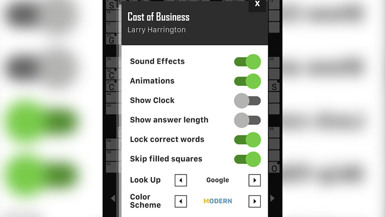 crosswordpuzzle cost of business