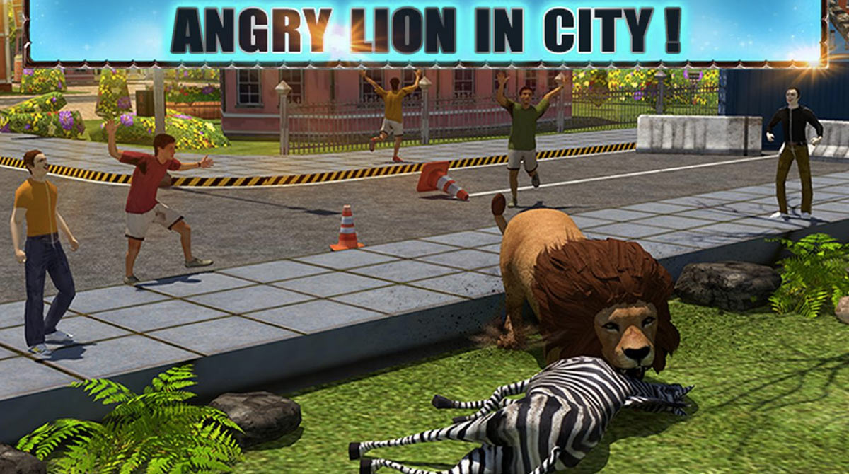 angry lion attack in the city