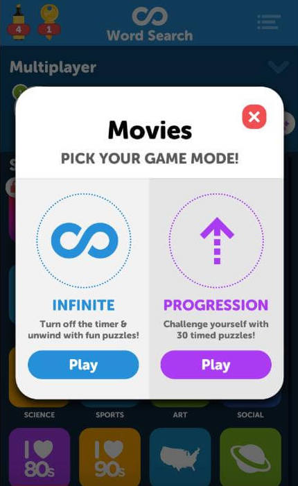 Infinite Word Search Puzzles Mode