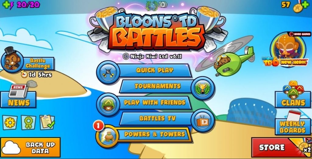 Bloons TD Battles Menu