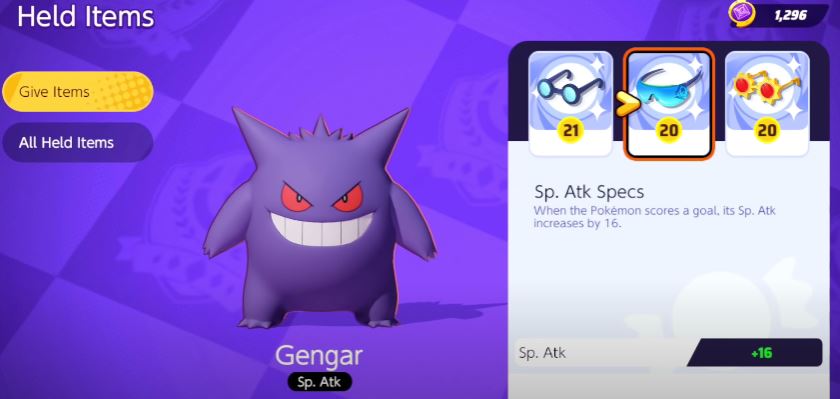 Pokemon UNITE Gengar held items